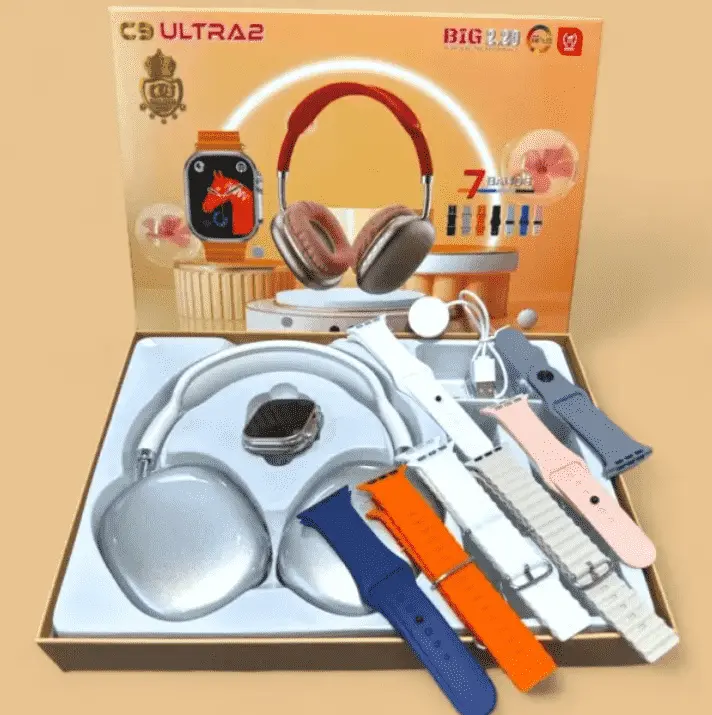 C9 Ultra 2 smart watch with P9 Wireless Headphones and 7 straps At Best Price In Pakistan - Qureshi Products